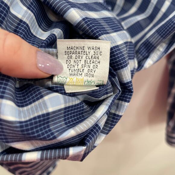 Bugatchi Uomo Shirt XXL Blue Plaid Check Long Sleeve Cotton Casual Dress Shirt - Picture 9 of 16